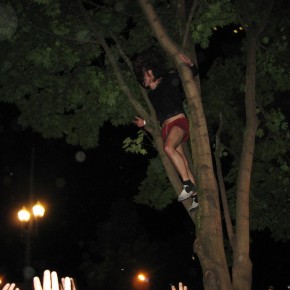 Ami Shalev Climbs A Tree Outside The Club for An Encore